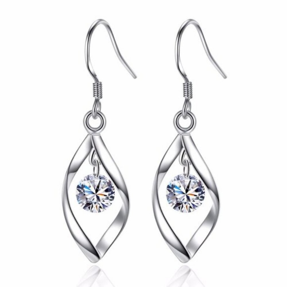 925 Sterling Silver Diamond Waterdrop Earrings B - Picture 3 of 3